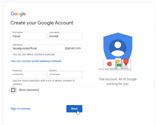 Create Gmail Account Form
